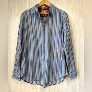 Robert Graham Men’s Striped Button Front Shirt Size L Multicolor Cotton EUC